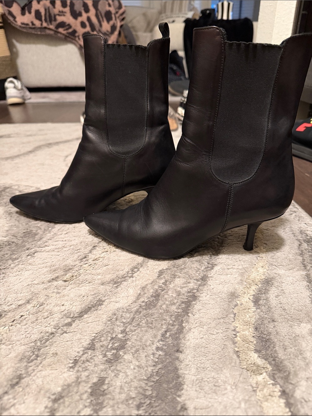 Anine Bing Black Pointed-Toe Kitten Heel Ankle Boots